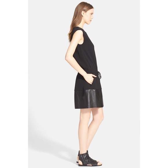 Vince Black Genuine Leather Contrast Band Dress - Picture 3 of 11